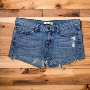 J BRAND Shambles Distressed Raw Hem Boho Blue Denim Jean Shorts